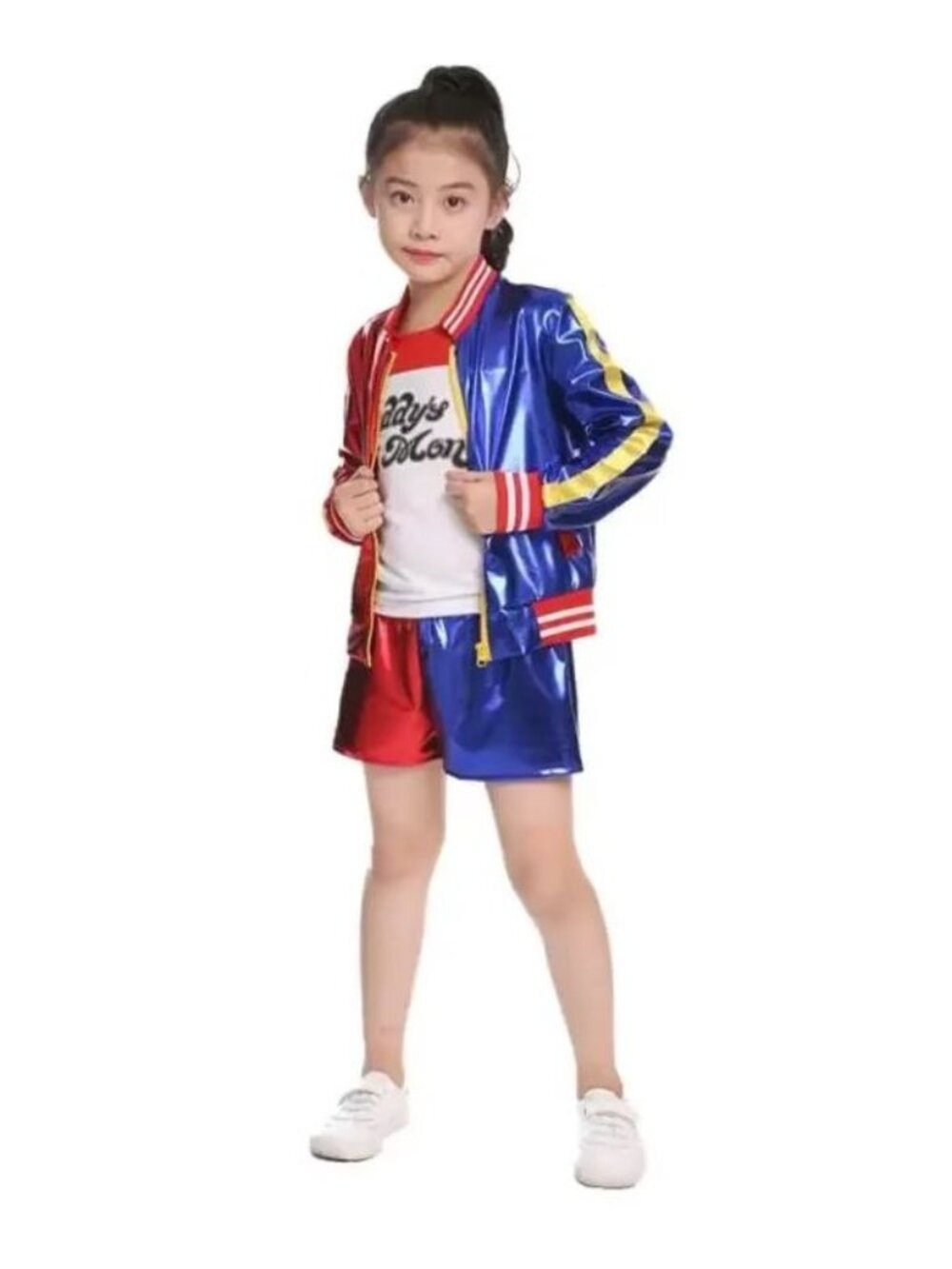 Harley Quinn Girls Costume Set Daddys Lil Monster Shirt Jacket Shorts Gloves M